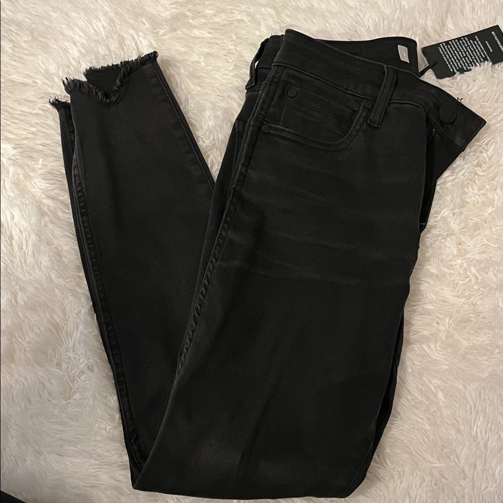 Kut from the Kloth Black Frayed Hem Skinny Jeans